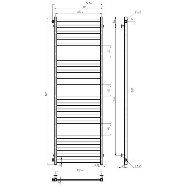 Buy water heated towel rail Magnus P20 500х1600 Deffi stainless steel (White, Side left connection)
