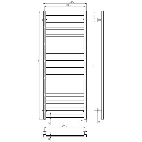 Buy electric heated towel rail Avast P12 450х1200 Deffi colored steel (White, WD04, Left connection)