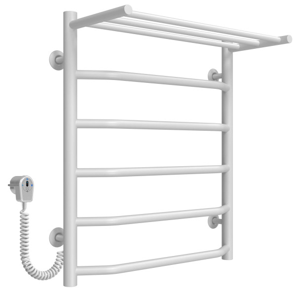 Buy an electric heated towel rail Trapezium with shelf P6 500х600 Deffi stainless steel (White, EF16, Left connection)