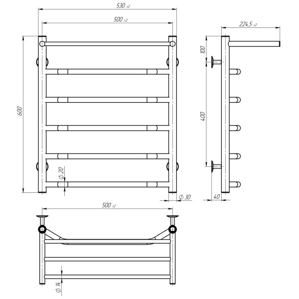 Buy an electric heated towel rail Trapezium with shelf P6 500х600 Deffi stainless steel (White, EF16, Left connection)