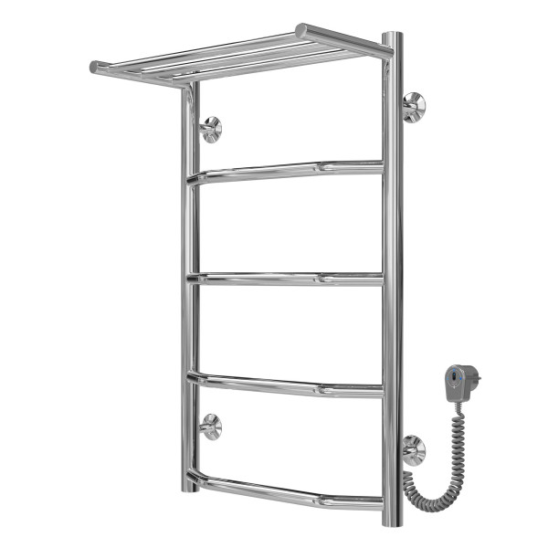 Buy an electric heated towel rail Trapezium with shelf P5 400х700 Deffi stainless steel (Chrome, EF16, Right connection)