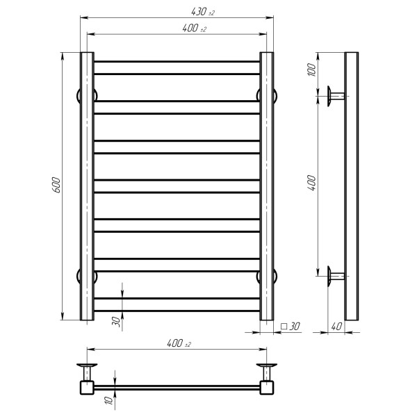 Buy electric heated towel rail Avast P7 400х600 Deffi colored steel (White, WD04, Right connection)
