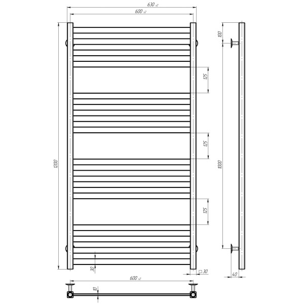 Купити рушникосушарку водяну Magnus П16 600х1200 Deffi нержавіюча сталь (Хром, Нижнє підключення)
