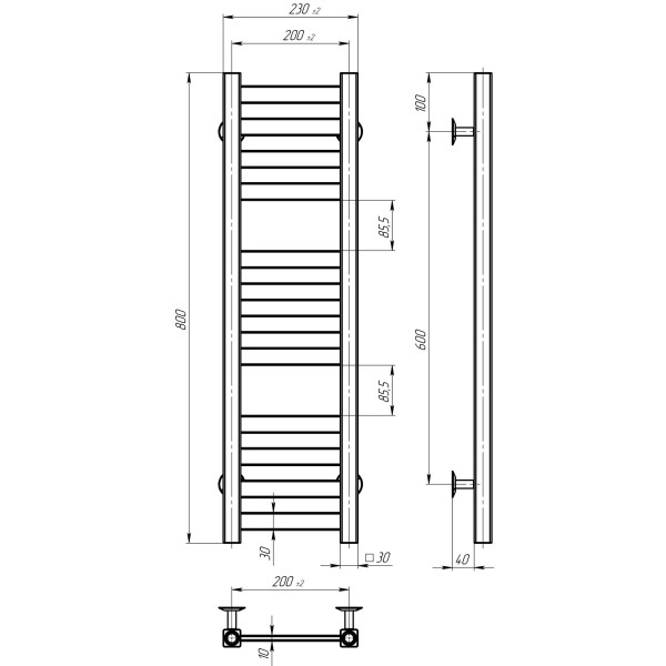 Купити рушникосушарку електричну Magnus П12 200х800 Deffi нержавіюча сталь (Чорний, JD04, Ліве підключення)