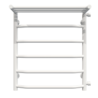 Water heated towel rail Trapezoid with shelf P6 500х600 Deffi stainless steel (White, Side right connection)
