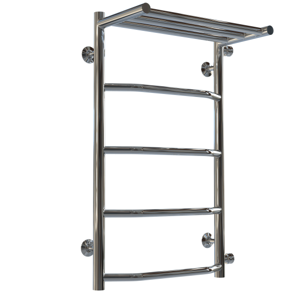 Buy Water heated towel rail Trapezoid with shelf P5 400х700 Deffi stainless steel (Chrome, Side right connection)