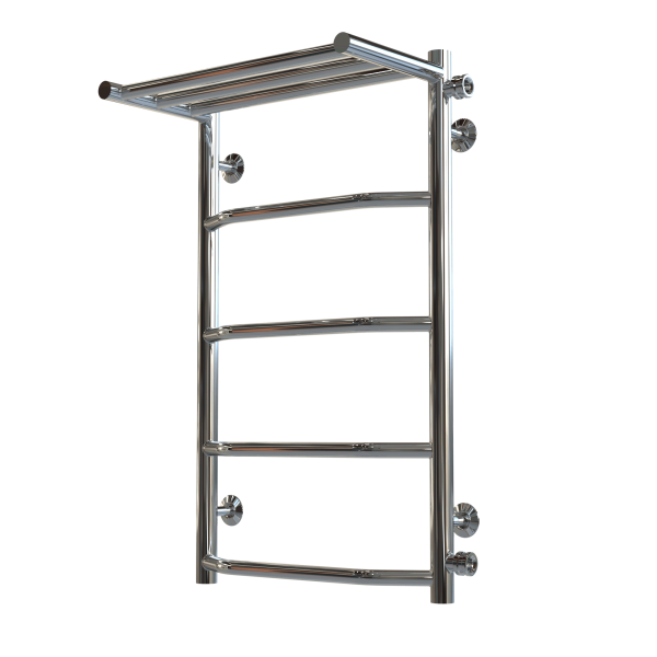 Buy Water heated towel rail Trapezoid with shelf P5 400х700 Deffi stainless steel (Chrome, Side right connection)