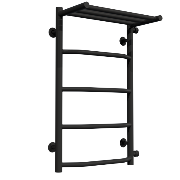 Buy Water heated towel rail Trapezoid with shelf P5 400х700 Deffi stainless steel (Black, Side right connection)