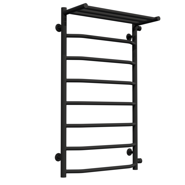 Wasserbeheizter Handtuchhalter Trapezoid with shelf P8 500х900 Deffi edelstahl (Schwarz, Seitlicher rechter Anschluss)