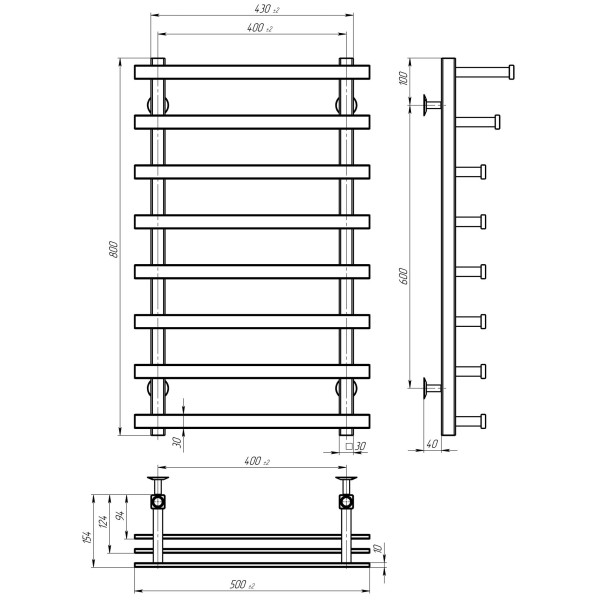 Buy electric heated towel rail Breeze P8 400x800 Deffi stainless steel (White, WD04, Left connection)