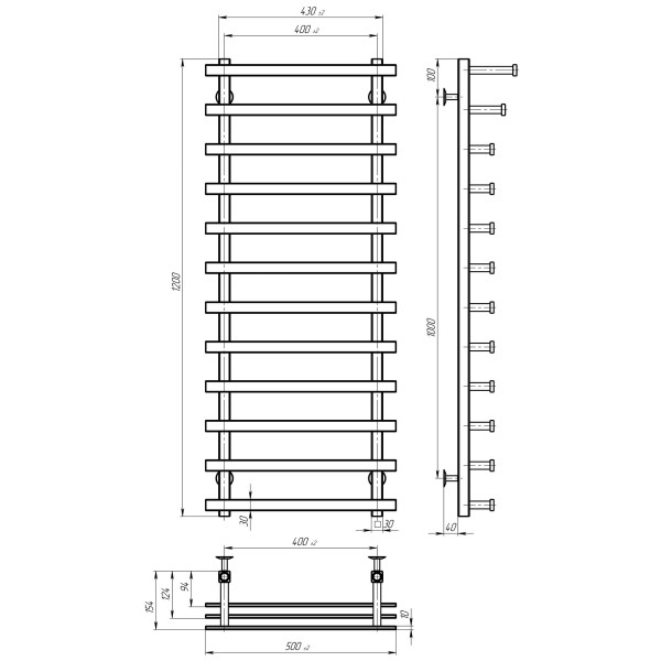 Купить полотенцесушитель электрический Breeze П12 400x1200 Deffi нержавеющая сталь (Белый, WD04, Правое подключение)