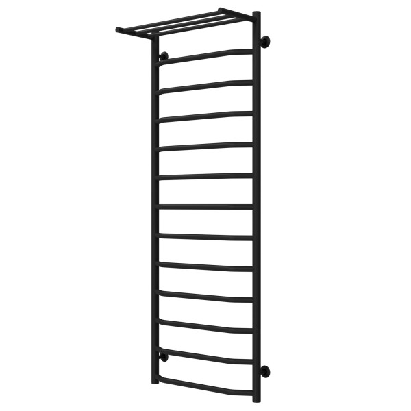 Kup trapezowy wieszak na ręcznik wodny z półką P13 500x1400 Deffi stal nierdzewna (czarny, przyłącze boczne lewe)