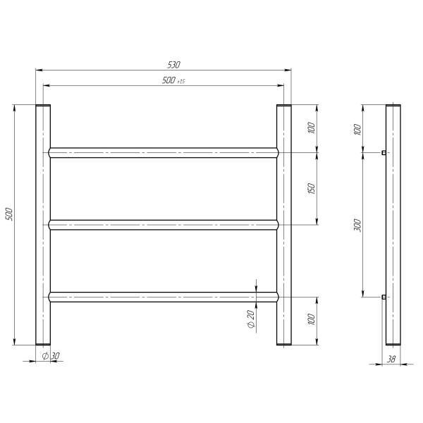 Купить полотенцесушитель водяной Орион П3 500х500 Deffi нержавеющая сталь (Хром, Боковое правое подключение)
