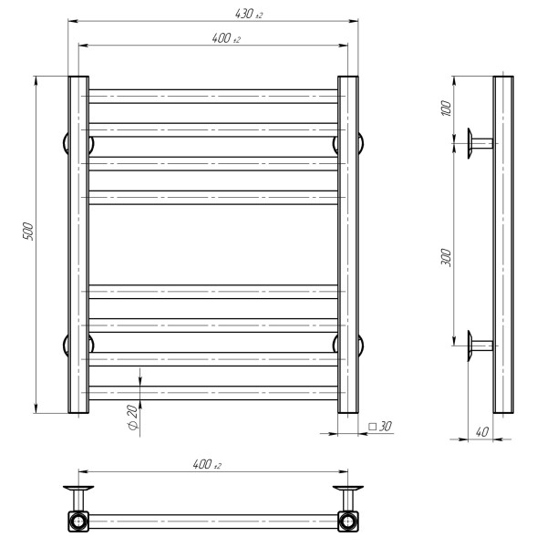 Kup suszarkę do ręczników wodnych Lima P8 400x500 Deffi stal nierdzewna (Czarna, podłączenie dolne)