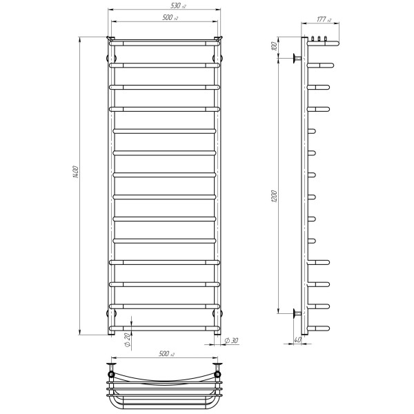 Купити рушникосушарку електричну Юність П14 500х1400 Deffi нержавіюча сталь (Білий, WD03, Ліве підключення)