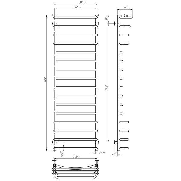 Kup elektryczny podgrzewacz ręczników Yunist P16 500х1600 Deffi stal nierdzewna (Chrome, JD03, Połączenie lewe) 