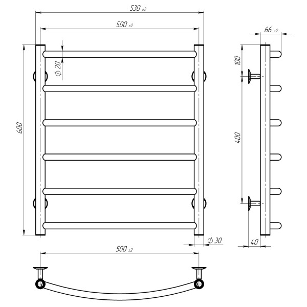 Elektrischen Handtuchwärmer kaufen Classic P6 500х600 Deffi edelstahl (Chrom, JD03, Linker Anschluss) 