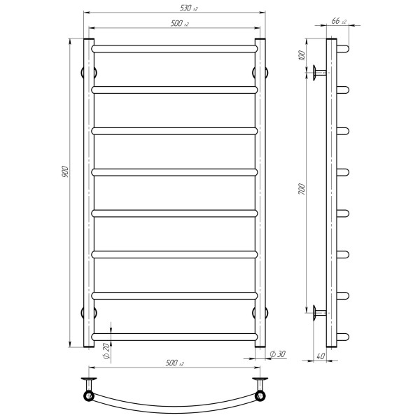 Купить полотенцесушитель электрический Классик П8 500х900 Deffi нержавеющая сталь (Белый, WD03, Правое подключение)