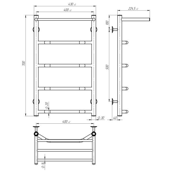 Elektrischen Handtuchwärmer kaufen Trapezium with shelf P5 400х700 Deffi edelstahl (Schwarz, JD03, Richtige Verbindung) 