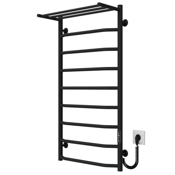 Buy an electric heated towel rail Trapezium with shelf P9 500х1000 Deffi stainless steel (Black, JD03, Right connection)