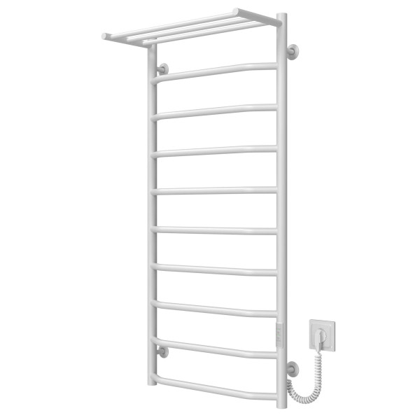 Buy an electric heated towel rail Trapezium with shelf P10 500х1100 Deffi stainless steel (White, WD03, Right connection)
