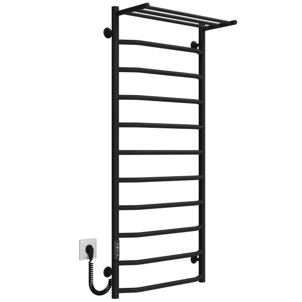 Buy an electric heated towel rail Trapezium with shelf P11 500х1200 Deffi stainless steel (Black, JD03, Left connection)