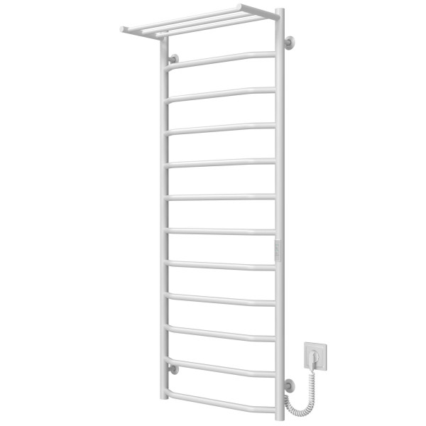 Buy an electric heated towel rail Trapezium with shelf P12 500х1300 Deffi stainless steel (White, WD03, Right connection)