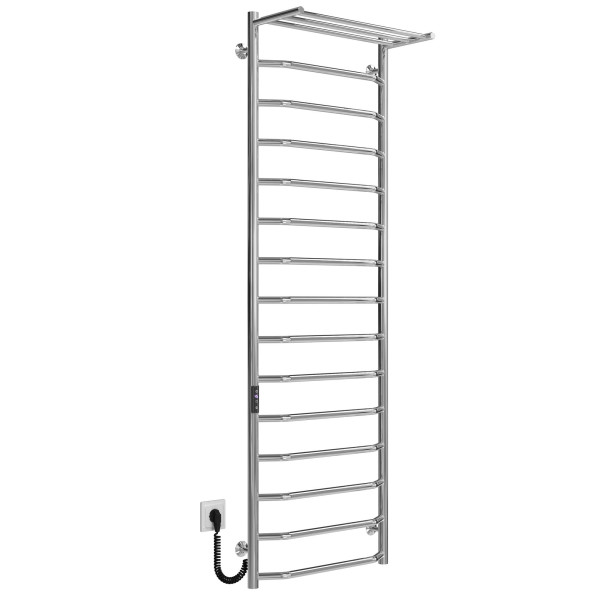 Buy an electric heated towel rail Trapezium with shelf P15 500х1600 Deffi stainless steel (Chrome, JD03, Left connection)