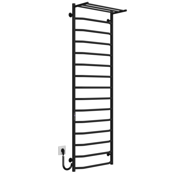 Kup elektryczny podgrzewacz ręczników Trapezium with shelf P15 500х1600 Deffi stal nierdzewna (Czarny, JD03, Połączenie lewe) 