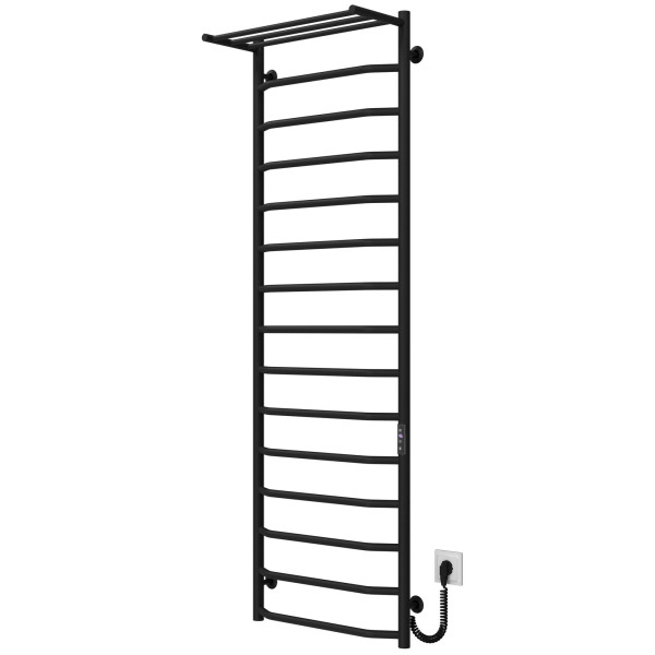 Kup elektryczny podgrzewacz ręczników Trapezium with shelf P15 500х1600 Deffi stal nierdzewna (Czarny, JD03, Prawe połączenie) 