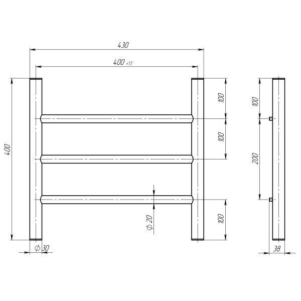 Elektrischen Handtuchwärmer kaufen Orion P3 400х400 Deffi edelstahl (Weiss, WD03, Linker Anschluss) 