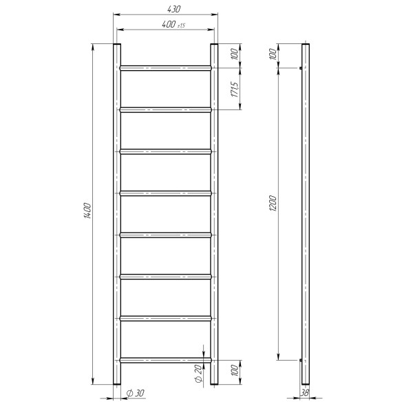 Elektrischen Handtuchwärmer kaufen Orion P8 400х1400 Deffi edelstahl (Chrom, JD03, Richtige Verbindung) 