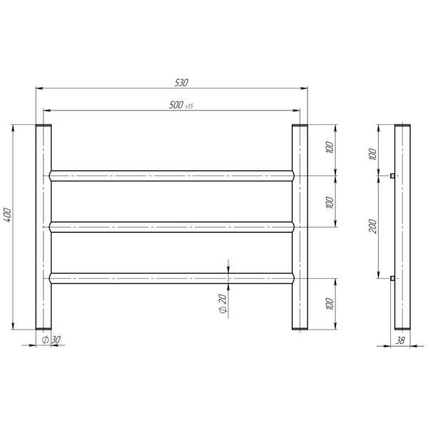 Buy electric heated towel rail Orion P3 500х400 Deffi stainless steel (White, WD03, Right connection)