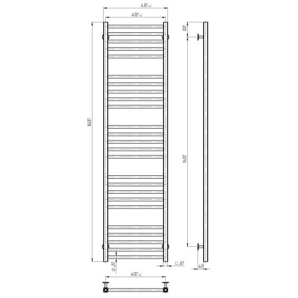 Купити рушникосушарку електричну Lima П25 400х1600 Deffi нержавіюча сталь (Чорний, JD04, Праве підключення)