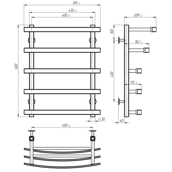 Elektrischen Handtuchwärmer kaufen Lotos P5 400х600 Deffi edelstahl (Weiss, WD04, Richtige Verbindung) 