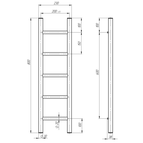 Elektrischen Handtuchwärmer kaufen Orion P5 200х800 Deffi edelstahl (Chrom, EF16, Linker Anschluss) 