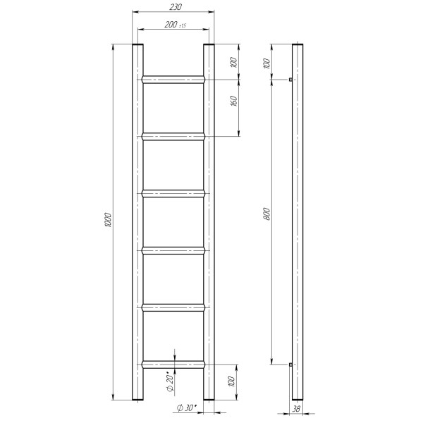 Buy electric heated towel rail Orion P6 200х1000 Deffi stainless steel (Black, EF16, Right connection)
