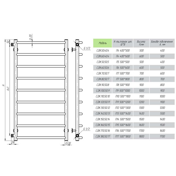 Buy water heated towel rail Classic P5 500х500 Deffi stainless steel (White, Side left connection)