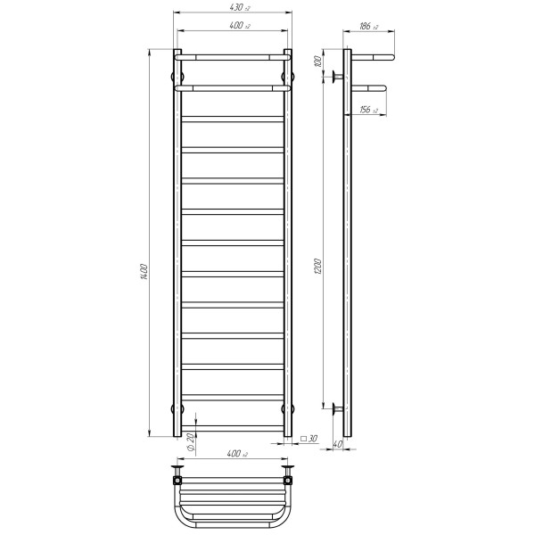 Buy electric heated towel rail Lux Hotel P13 400х1400 Deffi stainless steel (Chrome, JD04, Left connection)