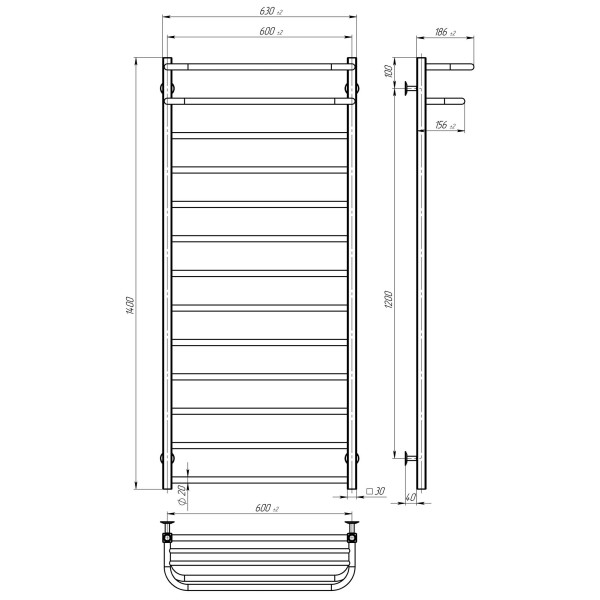 Buy electric heated towel rail Lux Hotel P13 600х1400 Deffi stainless steel (White, WD04, Left connection)