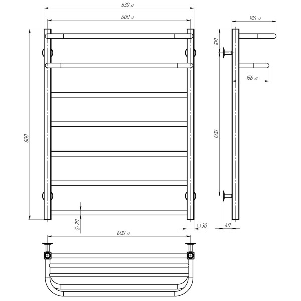 Купити рушникосушарку електричну Lux Hotel П7 600х800 Deffi нержавіюча сталь (Хром, JD04, Праве підключення)