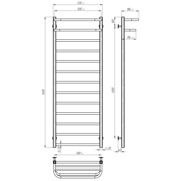Buy water heated towel rail Lux Hotel P13 500х1400 Deffi stainless steel (Chrome, Bottom connection)