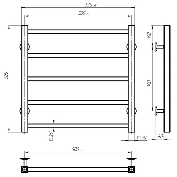 Buy water heated towel rail Forest P5 500х500 Deffi stainless steel (White, Side right connection)
