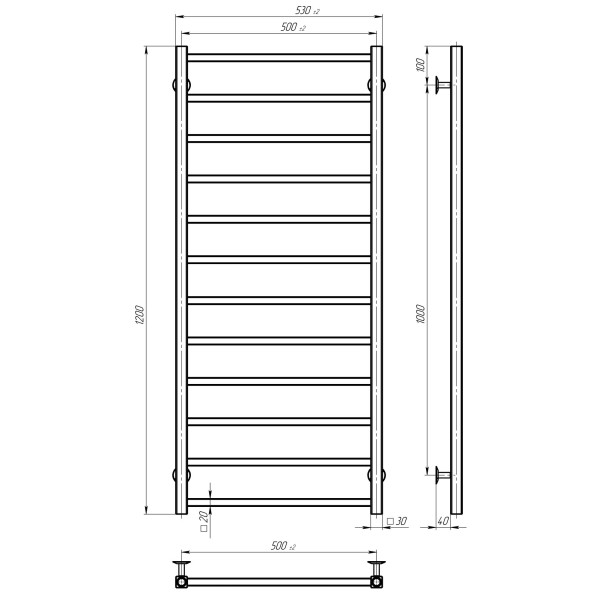 Elektrischen Handtuchwärmer kaufen Forest P12 500х1200 Deffi edelstahl (Schwarz, JD04, Linker Anschluss) 