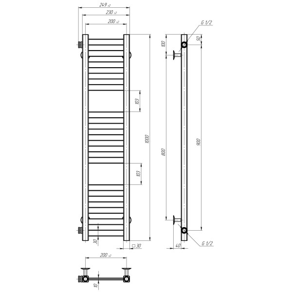 Buy water heated towel rail Magnus P15 200х1000 Deffi stainless steel (White, Side left connection)