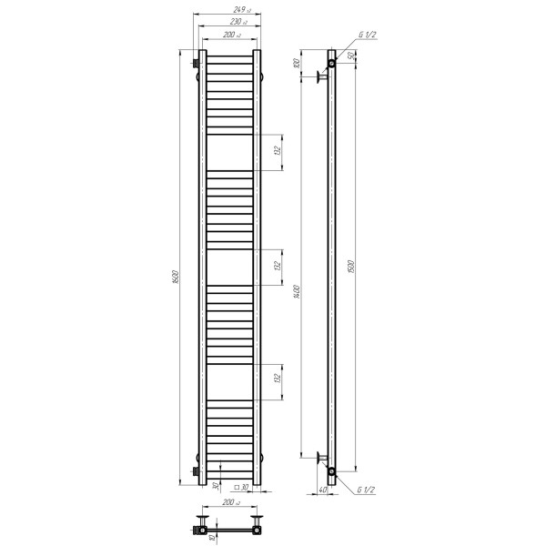 Buy water heated towel rail Magnus P20 200х1600 Deffi stainless steel (White, Side left connection)