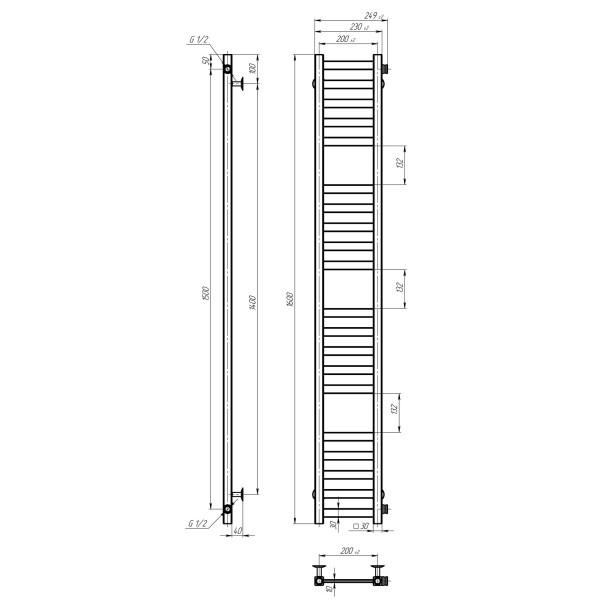 Buy water heated towel rail Magnus P20 200х1600 Deffi stainless steel (Black, Side right connection)