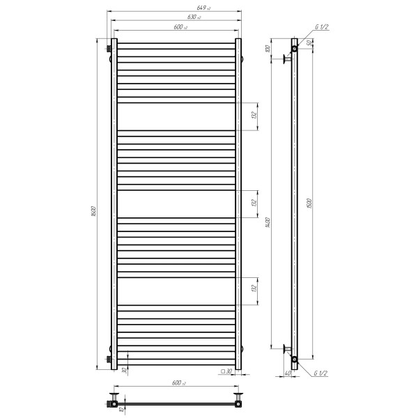 Buy water heated towel rail Magnus P20 600х1600 Deffi stainless steel (Chrome, Side left connection)