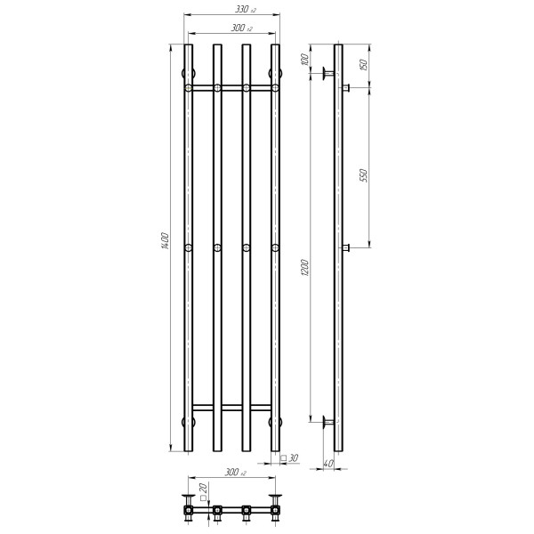 Elektrischen Handtuchwärmer kaufen Split P4 300х1400 Deffi edelstahl (Schwarz, JD04, Richtige Verbindung) 