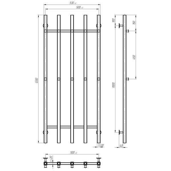 Elektrischen Handtuchwärmer kaufen Split P5 500х1200 Deffi edelstahl (Weiss, WD04, Linker Anschluss) 